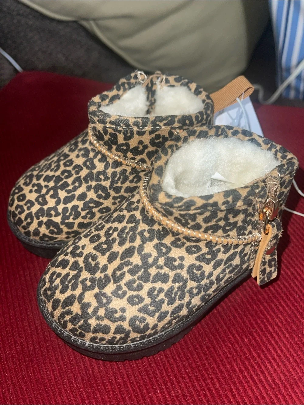 Kids Leopard Print Fleece-Lined Boots - Tan/Black